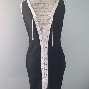 Black And White Lace Up Dress
